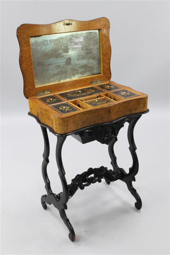 A French walnut and marquetry sewing table, W.1ft 10in.